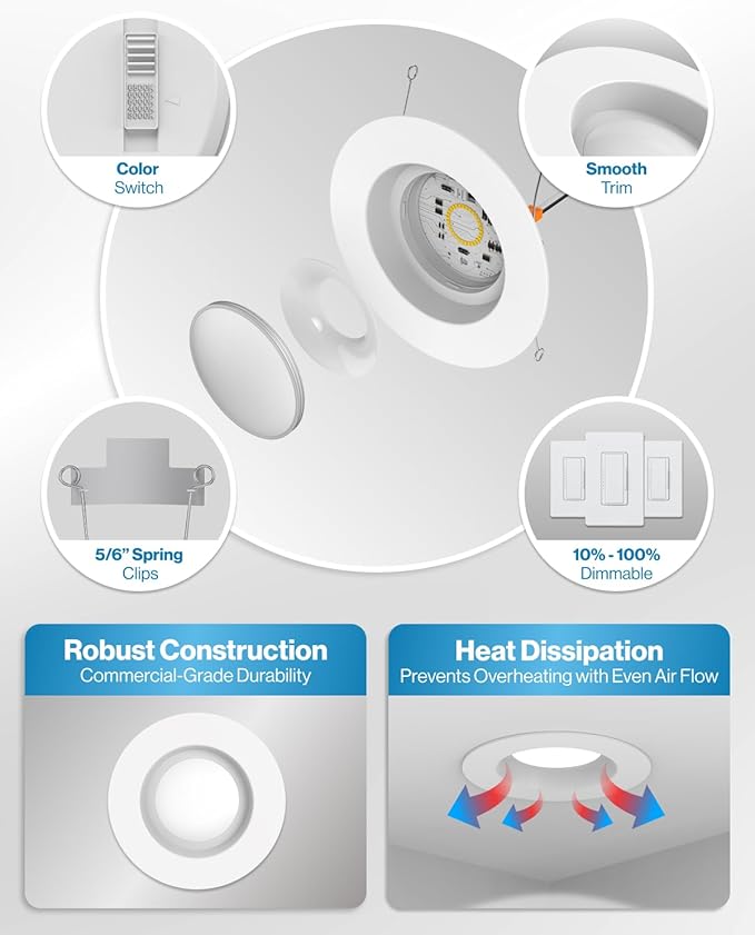 Sunco 24 Pack 6 Inch LED Can Lights, Retrofit Recessed Lighting, Smooth Trim, 965 LM, 13W (60W Equivalent), Selectable CCT 3000K/4000K/5000K/6000K/6500K, Dimmable, Damp Rated UL