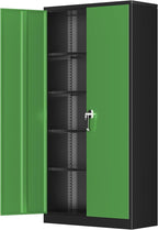 Greenvelly Metal Garage Storage Cabinet, 72" Black Green Tool Steel Locking Cabinet with Doors and 4 Shelves, Tall Cabinets for Garage Storage Systems Lockable File Cabinet for Home Office,Garage