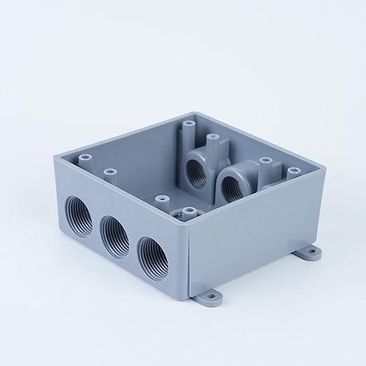 1/2-Inch or 3/4-Inch Weatherproof Electrical Junction Box with Adapters, Gray, Indoor/Outdoor Installation (Two-Gang Box)