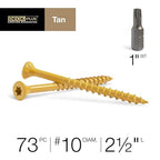 Deck Plus 2-1/2 Inch Epoxy Coated Exterior Wood and Fence Screws #10 x 2-1/2" Torx/Star Drive Included Coarse Thread, Outdoor Rust Resistant Decking Screw, Tan, 1lb Box, 625 Pieces | 48415