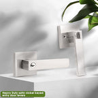 Gobrico 1 Pack Square Door Lever with Lock and Key for Exterior Interior Door in Satin Nickel