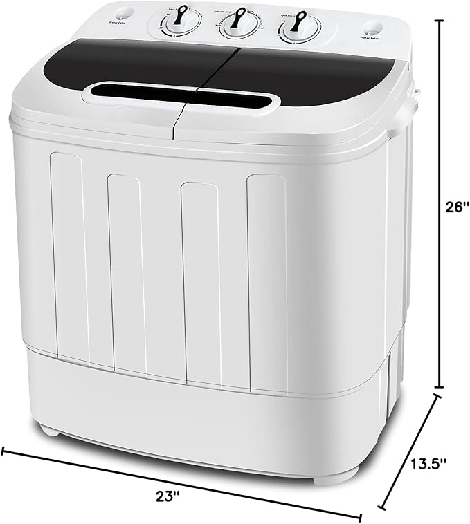 SUPER DEAL Compact Mini Twin Tub Washing Machine 13lbs Capacity Portable Washer Wash and Spin Cycle Combo, Built-in Gravity Drain for Camping, Apartments, Dorms, College, RV’s and Small Spaces