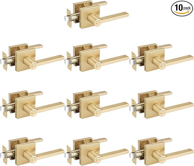 EHOMEWARE 10 Packs Gold Heavy Duty Door Handle Interior, Privacy Door Lever Handle, Bathroom Door Handles Interior, Modern Bedroom Door Handle