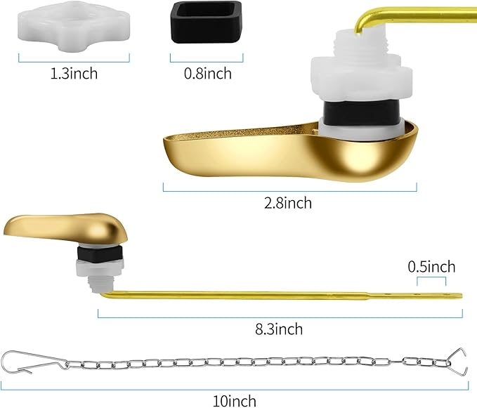 Toilet Flush Handle Replacement Kit for Front Mount Universal Bowl Tank, Zinc Alloy Flusher, Brass Trip Levers, Toilet Repair Parts Compatible with American Standard (Gold)