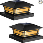 Solar Post Cap Lights Outdoor 2Pack [LED Bulb, 2 Brightness Setting] Fence Post Solar Lights Waterproof for 4x4 5x5 or 5.5x5.5 Wood Posts, Warm Bright Bulb Lighting for Garden Deck Yard