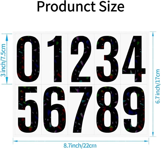 10 Sheets Reflective Vinyl Mailbox Number Stickers,Self-Adhesive Address Labels for Cars, House Doors, Windows & Metal Mailboxes (Black, 3 inch)