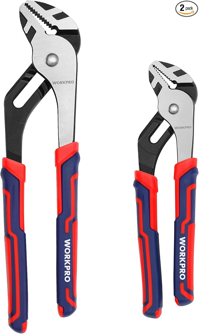 WORKPRO 2-Piece Groove Joint Pliers Set, 10 & 8 Inch Adjustable Water Pump Pliers, Straight Jaw Tongue and Groove Pliers