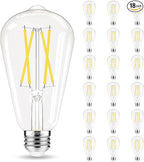 Edison Bulbs 60 watt Equivalent LED, E26 Bulb Non-Dimmable, Cool White 4000K, ST58 Vintage Light Bulbs, 90+ CRI, 6W 600LM, E26 Medium Base, Clear Glass, 18 Pack