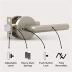 Mega Handles Ronn Privacy Lever & Lock Door Handle Set for Hallway, Closet and Bathroom, Keyless Lock, Heavy Duty Door Levers, Fits All Standard Door Sizes, Screws Included - Satin Nickel (1 Pack)