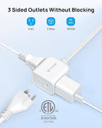 TROND Flat Outlet Extender with 6 Inch Cord - ETL Listed Flat Plug Extension Outlet Splitter Adapter, Electrical 3 Way Multi Wall Plug Extender for Home Office Dorm Room Cruise Ship Travel, White