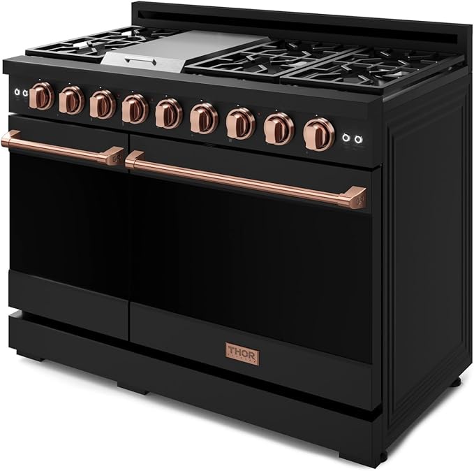 Gordon Ramsay by THOR Kitchen 48 Inch Professional Gas Range with Double Oven in Black/Rose Gold
