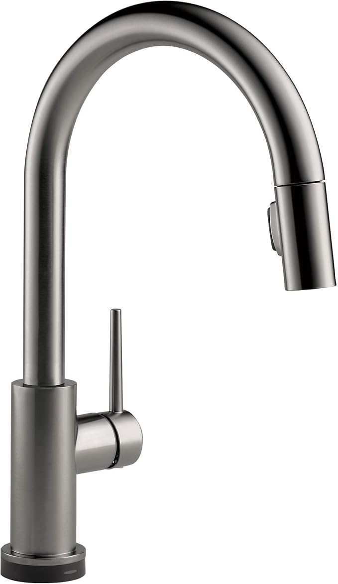Delta Trinsic Black Stainless Touch Kitchen Faucet with Pull Down Sprayer, Modern Single Hole Touch On Kitchen Sink Faucet, Single Handle, Black Stainless 9159T-KS-DST