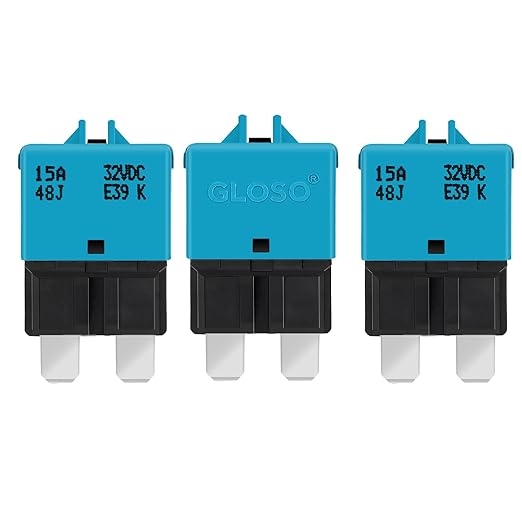 GLOSO Circuit Breaker E39 (T3) Manual Reset Fuse for Car Truck RV Automotive Marine Boat Trolling Motor & Custom Wiring Audio Battery Protection/Low Profile ATC/ATO (15A - 3 Pack)