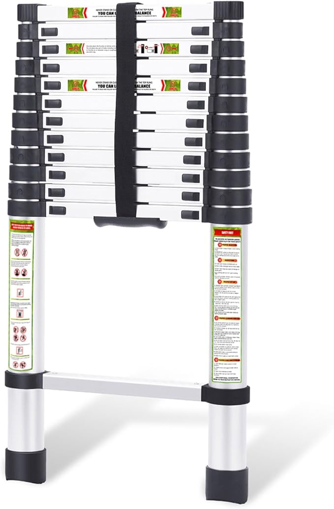 RIKADE Telescoping Ladder 16.5FT & Attic Ladder, Heavy Duty Aluminum with Non-Slip Feet, 330lb Capacity for RV, Attic, Loft & Multi-Surface Use