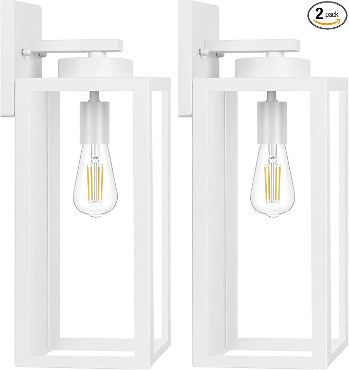 Large Size Outdoor Wall Light Fixtures, Exterior Lighting Fixtures Porch Sconces Wall Mounted, Waterproof White Outdoor Wall Lanterns Lamps, Outside Lights for House Patio Front Door Entryway, 2-Pack