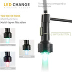 AIMADI Kitchen Faucet with Sprayer, Modern Single Handle Pull Down Sprayer Spring Matte Black Kitchen Sink Faucet with LED Light