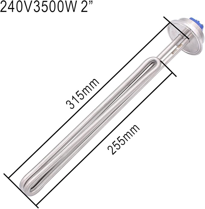 DERNORD 2 Inch (OD64) Tri-clamp 240V 3500W Foldback Heating Element Electric Water Heater with Low Watt Density