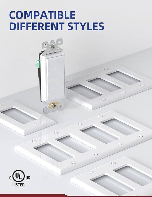 AIDA 3 Way Decorative Light Switch Wall Plate, Electric Switches,15Amp, 120/277 Volt, 3 Way Rocker Switch, Self-Grounding, Residential and Commercial Grade, UL Listed (50, Glossy White)