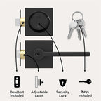 Mega Handles Prime Entrance Combo, Entry Lever Door Handle and Single Cylinder Deadbolt Lock and Key Combo Pack, Heavy Duty Square Locking Door Levers Set for Left or Right-Handed Doors - Matte Black