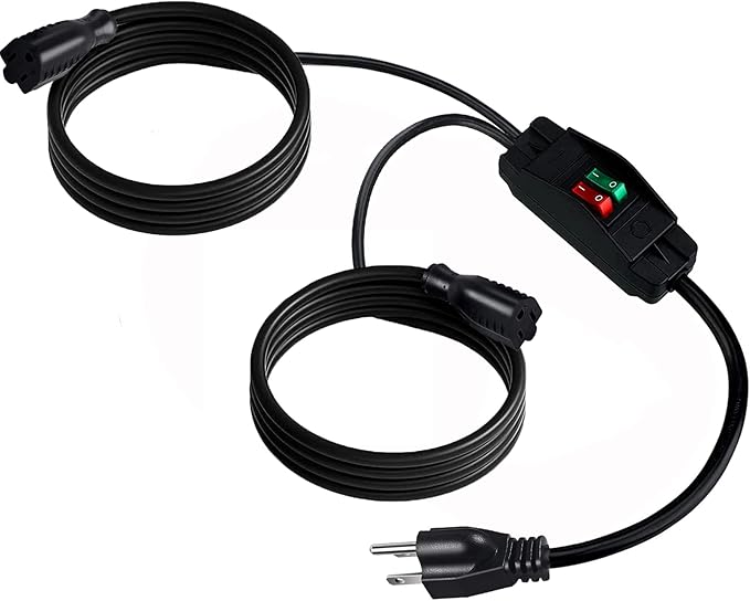 2 Way Extension Cord with On/Off Switch 3 Prong Outdoor Extension Cord Splitter, Heavy Duty Extension Cord with SJTW 14AWG 15A/125V and 18AWG 10A/125V(6 Ft, Black)