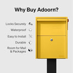 Adoorn Lockable Post Mount Mailbox | Large Size - Anti-Theft Locking Mailbox, 15.5" H x 12" W x 18.5" D, Weatherproof Mailboxes for Outside The House