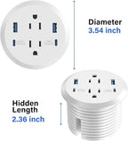 Desktop Power Grommet, 65W USB C Fast Charging, Flush Mount Recessed Power Strip 3-Inch Hole, 2 Outlets, 4 USB Ports, Countertop Outlet (White)