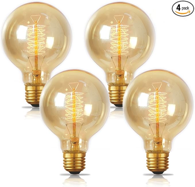 Jslinter Edison Bulb 60w, Globe Dimmable Filament Decorative Bulbs for Home, Vintage Light Bulbs G80/G25 Style, E26 Base, Classic Amber (4 Pack)