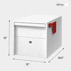 Adoorn Lockable Post Mount Mailbox | White, Small 12 x 12 x 18.5 (HxWxD) Anti-Theft Locking Mailbox with 2 Keys, Modern Mailbox with Flag, Weatherproof Mailboxes for Outside