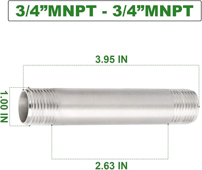 TAISHER 4PCS Stainless Steel Pipe Fittings, 3/4" NPT x 3/4" NPT Male Threaded, 4" Length Nipple Cast Pipe