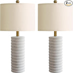 PoKat 27" Stone-Like Farmhouse Ceramic Table Lamps Set of 2 for Bedroom, Rustic Nightstands Lamps for Night Stands, Distressed Neutral Bedside Lamps with Natural Textured for Living Room, Home Decor