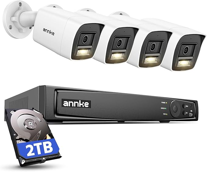 ANNKE H1200 12MP Security Camera System, 12MP H.265+ 8CH NVR and 4 X 12 Megapixel UHD PoE Surveillance IP Cam with Smart Dual Light, AI Human&Vehicle Detection, Color Night Vision (2TB Hard Drive)