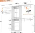 Armocity 96'' Closet System, 8FT Walk In Closet Organizer with 3 Shelving Towers, Heavy Duty Bedroom Wardrobe with 5 Shelves, Wall Mounted Clothes Rack (Can Be Cut To Fit), 96"L x 16"W x 75"H, White