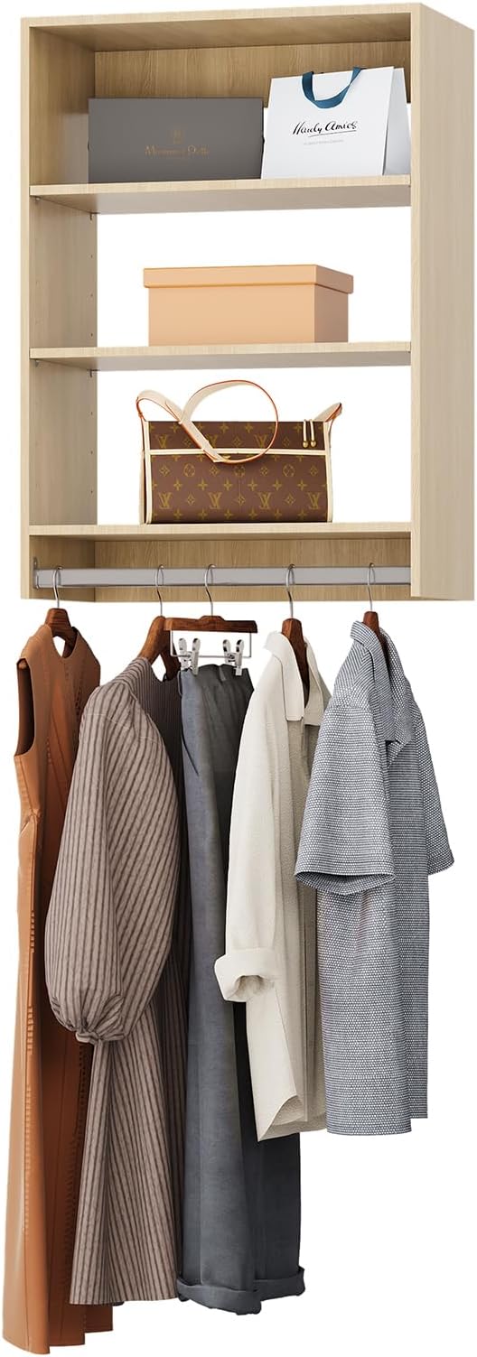 ROOMTEC 28.5" Medium Hanging Closet Unit, Modular Closet System with Hanging Rod, Wardrobe Organizer for Bedroom or Walk-in Closet, Wall Mounted, Customizable Clothes Storage Unit, Wood