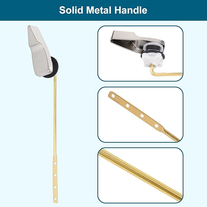 Hygie Rinse Front Mount Metal Toilet Handle Replacement Kit Compatible with American Standard/Mansfield/Gerber/TOTO/Kohler Toilet, Toilet Tank Flusher Lever with Flapper Chain, Brushed Nickel
