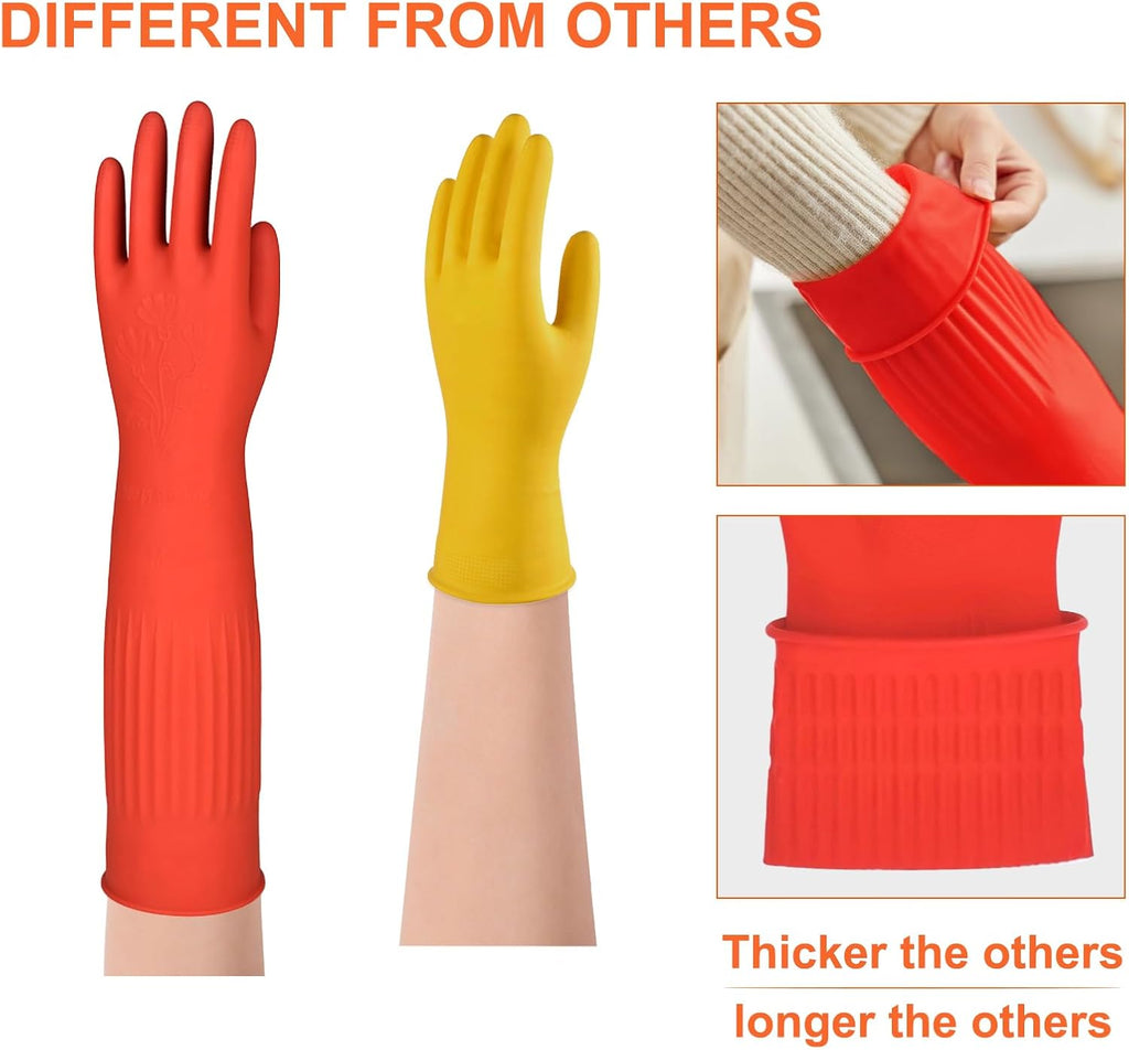 North Tower Rubber Gloves Kitchen Cleaning For Washing Dishing Kithchen, warmming Heat Resistant Dishwashing Gloves,18",2 Pairs Small