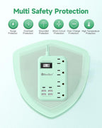 6 USB Green Travel Power Strip- 5Ft Green Extension Cord with 4.8A 2 USB C Charging Station and 4 Outlets, Cute Desk Accessories with Switch for Kawaii Pink Home Office College Dorm Room 24W