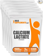 BulkSupplements.com Calcium Lactate Powder - Calcium Supplement, Calcium Lactate Food Grade - Calcium Lactate Supplement, 1500mg per Serving (200mg Calcium), 5kg (11 lbs) (Pack of 5)