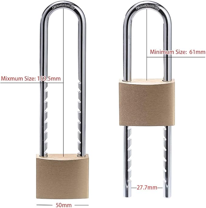 Solid Brass Padlock, 2 inch Wide Body, Outdoor Lock with Removable Adjustable-Length Shackle