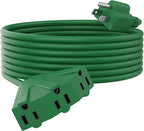 PLUGTUL 25FT Outdoor Extension Cord with Multiple Outlets, 14 Gauge, 3-Outlet, SJTW, 15A 14AWG 1875W SJTW, ETL Listed - Great for Christmas Decoration Lights, Green