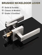 Privacy Square Brushed Nickel Door Handles Interior, Keyless Door Knobs for Bedroom/Bathroom, Reversible for Left Right Handed Doors, 1 Pack