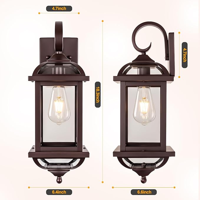 18” Large Outdoor Light Fixtures Oil Rubbed Bronze 2 Pack, Exterior Lights House Porch Lights Outside Sconces Anti-Rust Aluminum Patio Wall Lanterns Brown Wall Mount Lamps, IP65 Waterproof