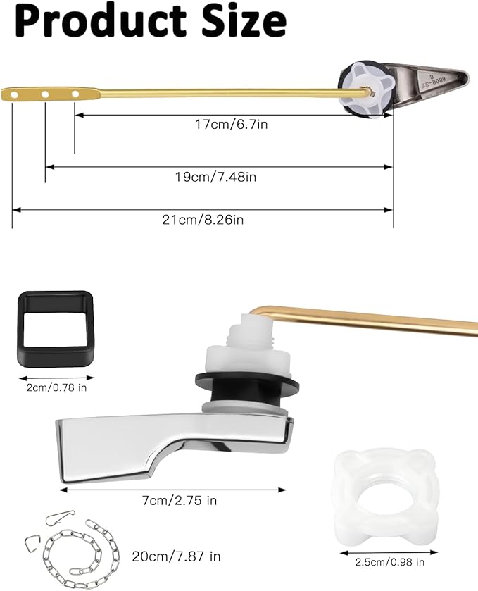 Toilet Handle Replacement Kit, 702 Universal Toilet Flush Handle, Zinc Alloy Toilet Tank Trip Lever with H2 Brass Arm Front-Mount Compatible with American Standard, Mansfield Toilet, Silver