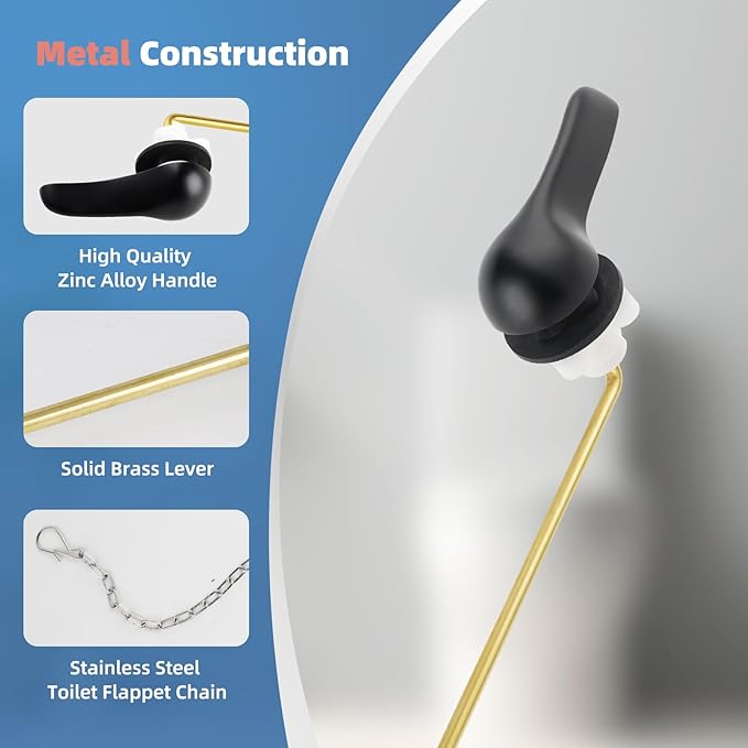 iFealClear Universal Metal Toilet Handle Replacement Kit, Front Mount Toilet Tank Flush Lever Handle with Stainless Steel Chain, Toilet Trip Lever Fits Most Toilets, Easy to Install, Matte Black