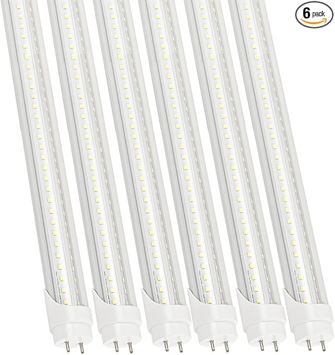 6 Pack 5FT T8 LED Tube Light 48W G13 Bi-Pin Cap 6000K Cool White with Dual Row LEDs T8 T10 T12 Fluorescent Light Bulbs Replacement 5 Foot Shop Lights