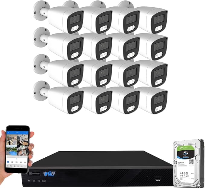 GW Security 16 Channel 12MP NVR 4K Security Camera System with 16 x 8MP PoE Spotlight Color Night Vision Outdoor/Indoor Microphone Bullet Cameras, Smart AI Human/Vehicle Detection