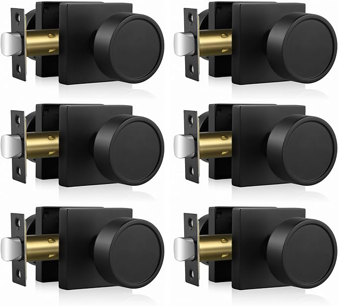 Haidms Black Passage Door Knobs Interior, Heavy Duty Round No Key Matte Black Closet Door Knobs for Hall Closet, Passage Doorknobs Hallway (6 Pack)