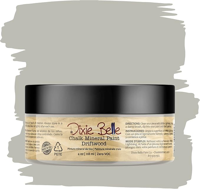 Dixie Belle Paint Company Chalk Finish Furniture Paint - Driftwood (4oz) - Matte Light Gray Chic Chalk Mineral DIY Furniture Paint