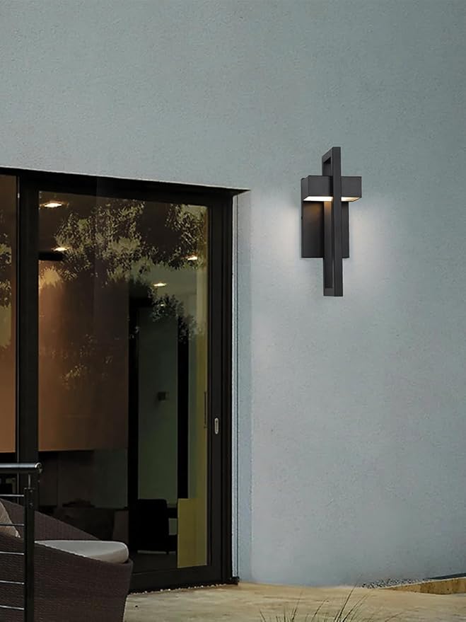 LamQee Outdoor Wall Lights Modern Exterior Lighting Fixtures, 3000K Integrated LED Outdoor Wall Sconce Lighting, Matte Black Outside Wall Mount Lights for House Front Door Porch Garage Patio 1 Pack