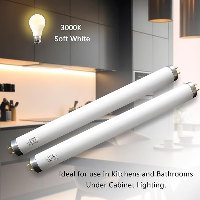 Valoisa 15 Inch F14T12 14 Watt T12 Soft White Fluorescent Bulb,14-Watt 14 3/4-Inch T12 Under Cabinet Light Bulb,3000K,G13 Base,3 Pack