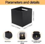 2 Pack LED 20W Outdoor Sconce Wall Lights Interior/Exterior Up and Down Lights IP65 Waterproof Sconce Outdoor Lighting Fixtures Square Aluminum Wall Mount Light Black 6500K Cold Lights